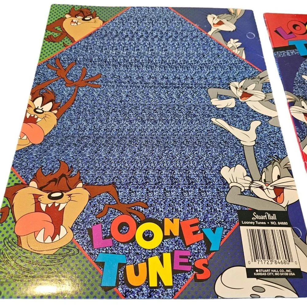 Vintage‎ 90s Looney Tunes Bugs Bunny Taz 3D Magic Illusion Set Of 2 Blue Folders